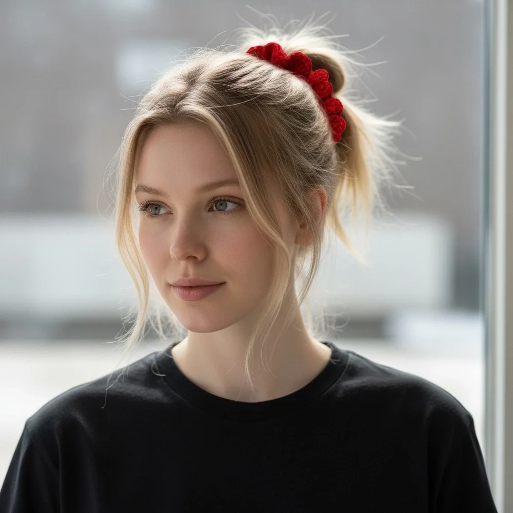 Red Crochet Hair Scrunchie